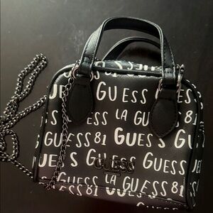 GUESS Black and White Logo Mini Dome Bag